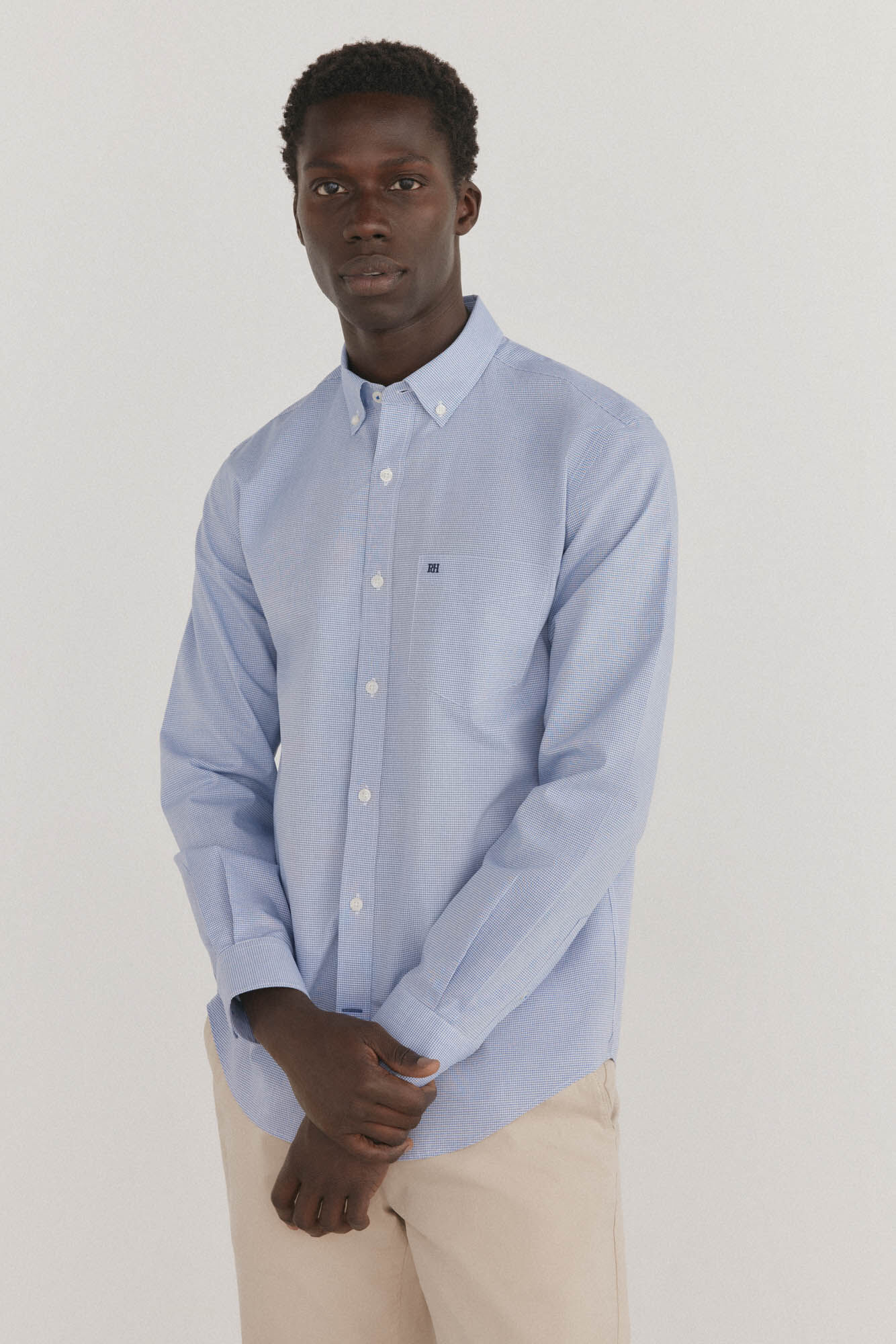 Pedro del Hierro Non-iron + stain-resistant plaid shirt Blue