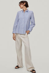 Pedro del Hierro Woven stripe cotton blouse Turquoise