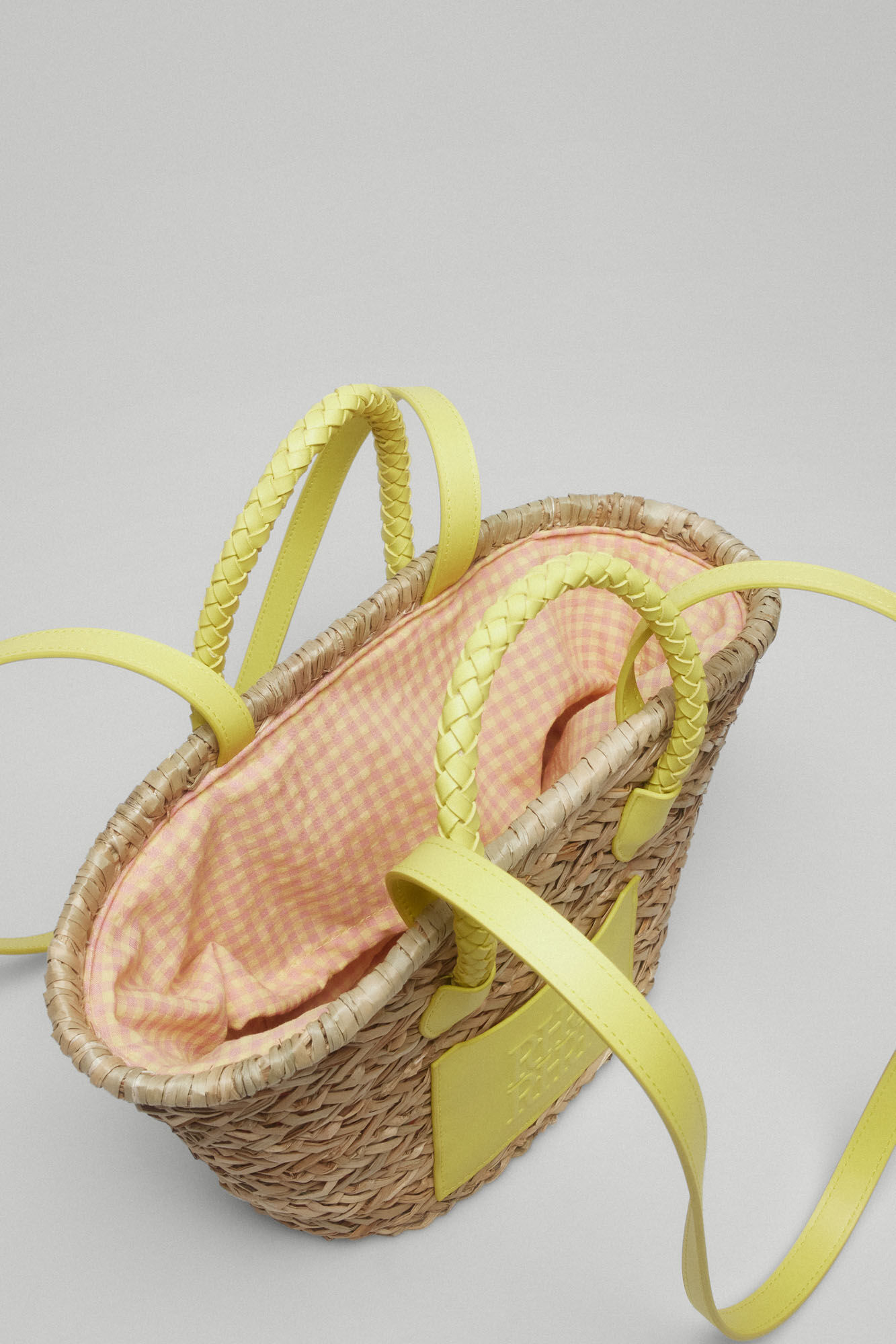 Pedro del Hierro Mini raffia basket bag with logo Yellow