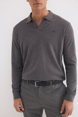 Pedro del Hierro Linen polo long sleeve jumper Grey