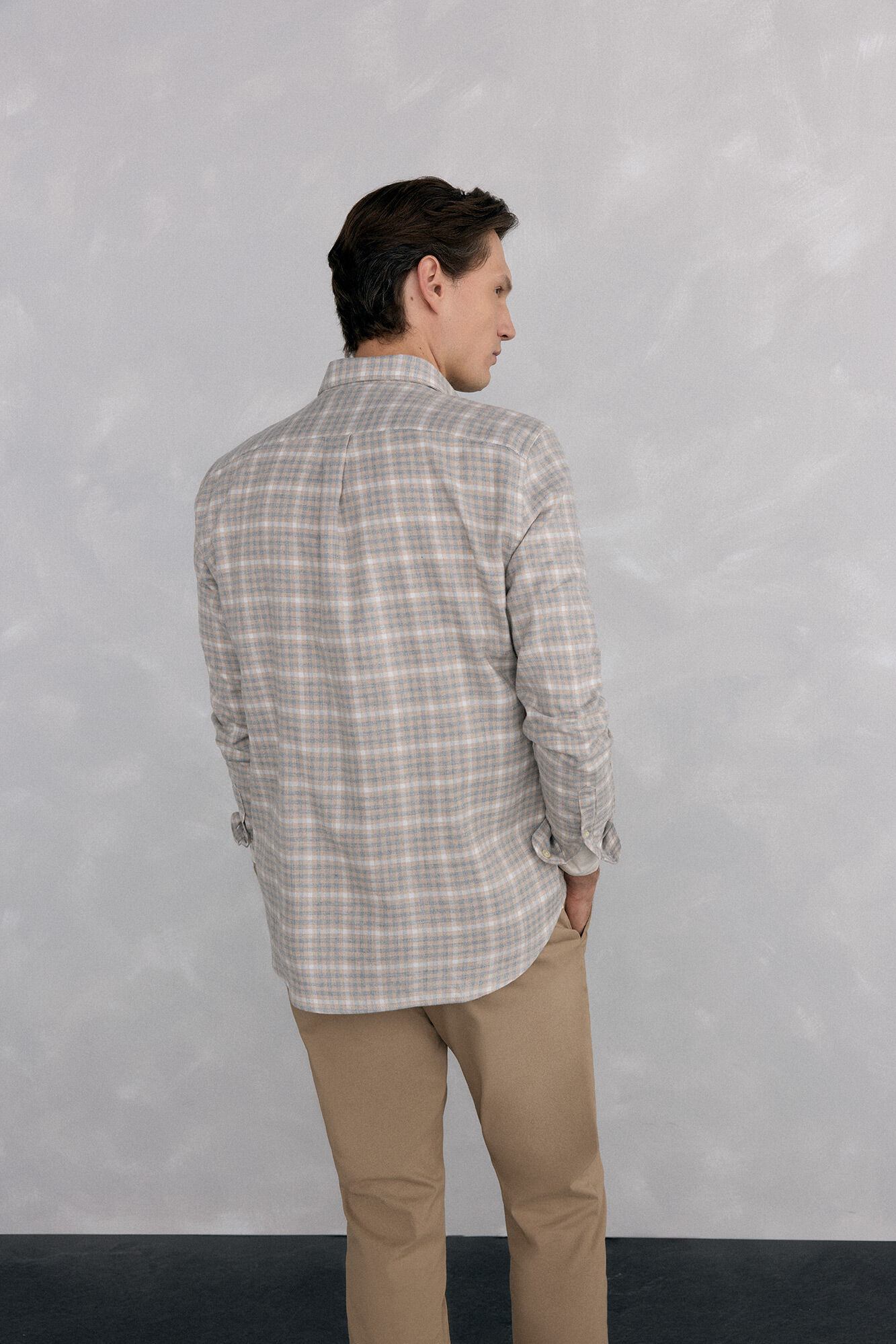 Pedro del Hierro Checkered flannel shirt Italian fabric Beige