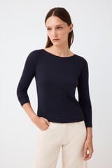 Pedro del Hierro Boat neck ribbed T-shirt Blue