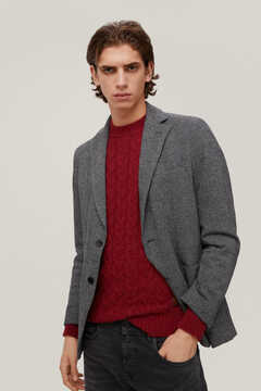 Pedro del Hierro Cable knit wool round neck jumper Burgundy