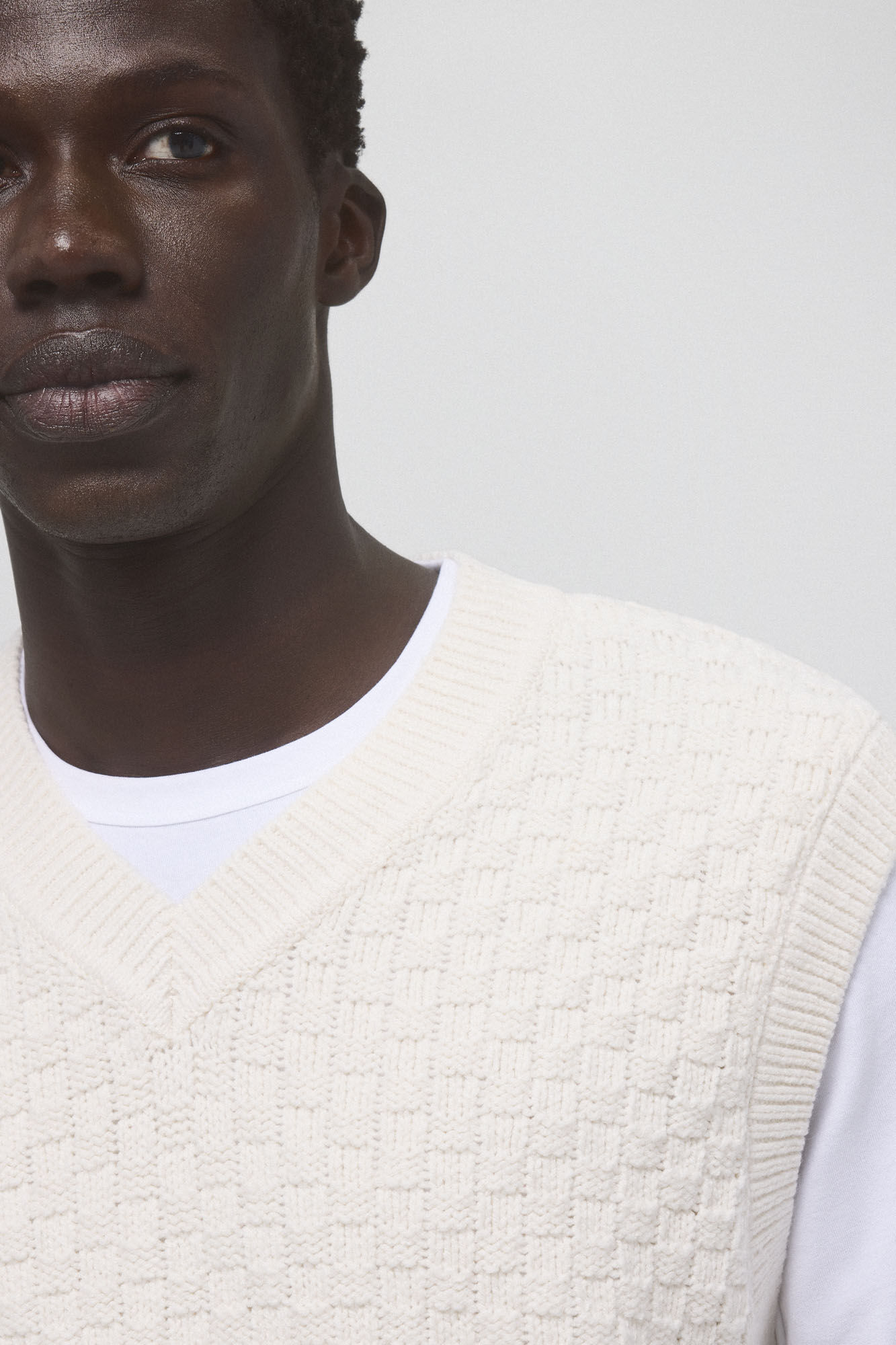 Pedro del Hierro Colete em malha de algod&atilde;o com estrutura quadrada Ecru