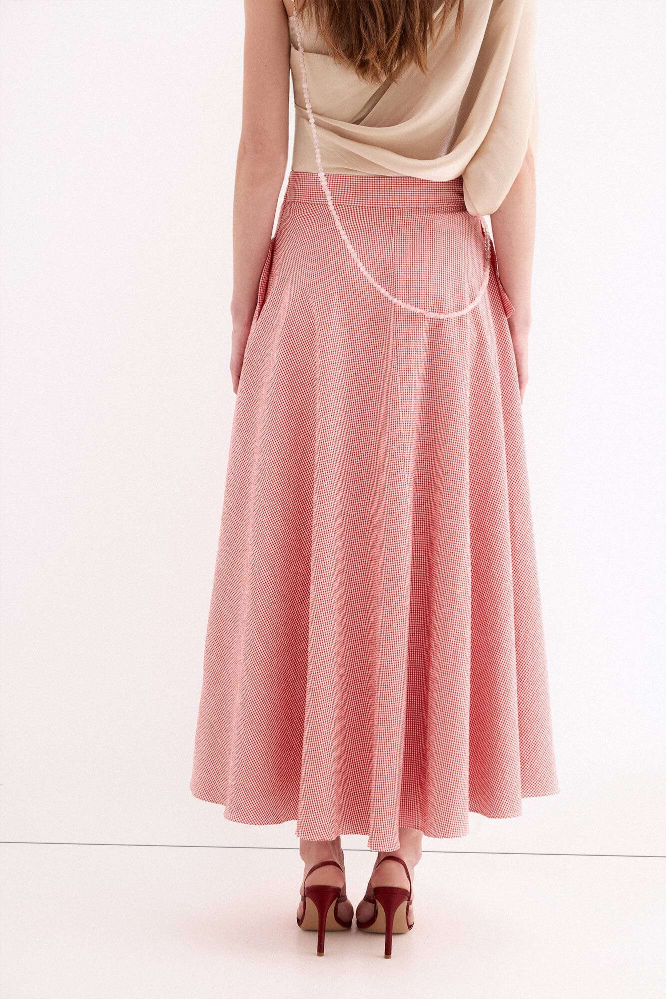 Pedro del Hierro Gingham puffed skirt Orange