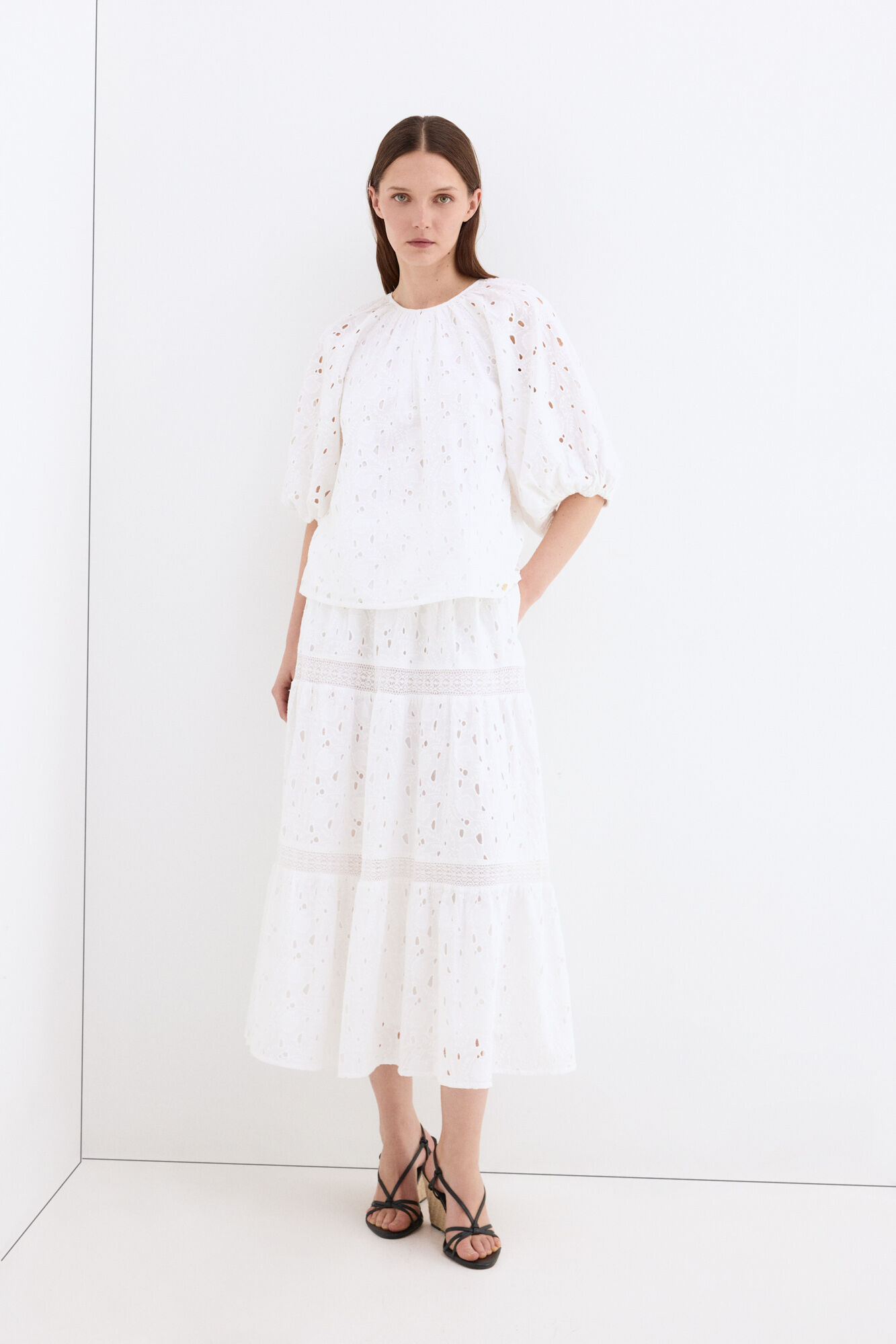 Pedro del Hierro Openwork elbow sleeve top White
