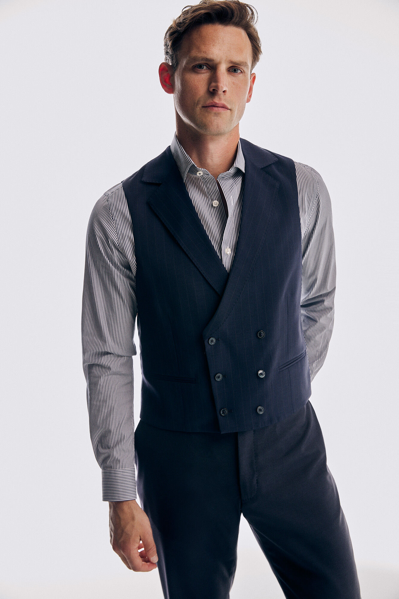 Pedro del Hierro Colete &agrave;s riscas tailored fit Azul