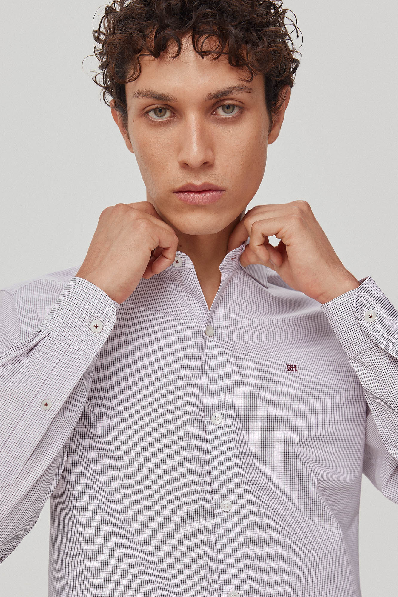 Pedro del Hierro Camisa vestir facil plancha y antimanchas cuadros regular fit Burdeos