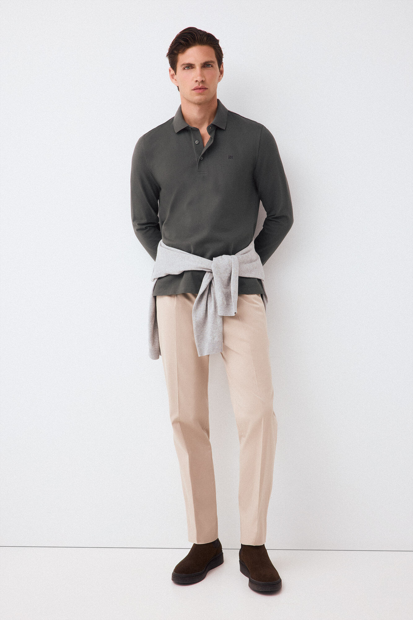 Pedro del Hierro Piqu&eacute; long sleeve polo shirt Green