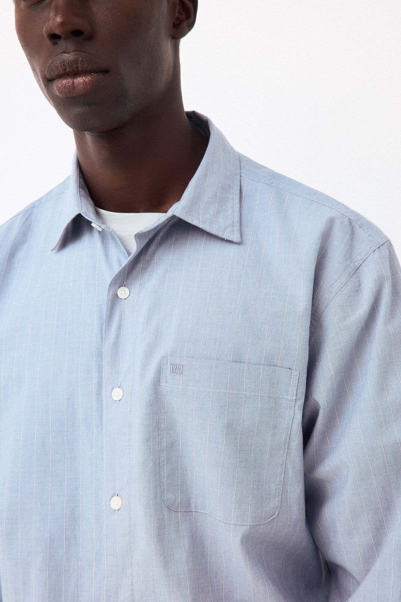 Pedro del Hierro Striped poplin relax fit shirt Blue