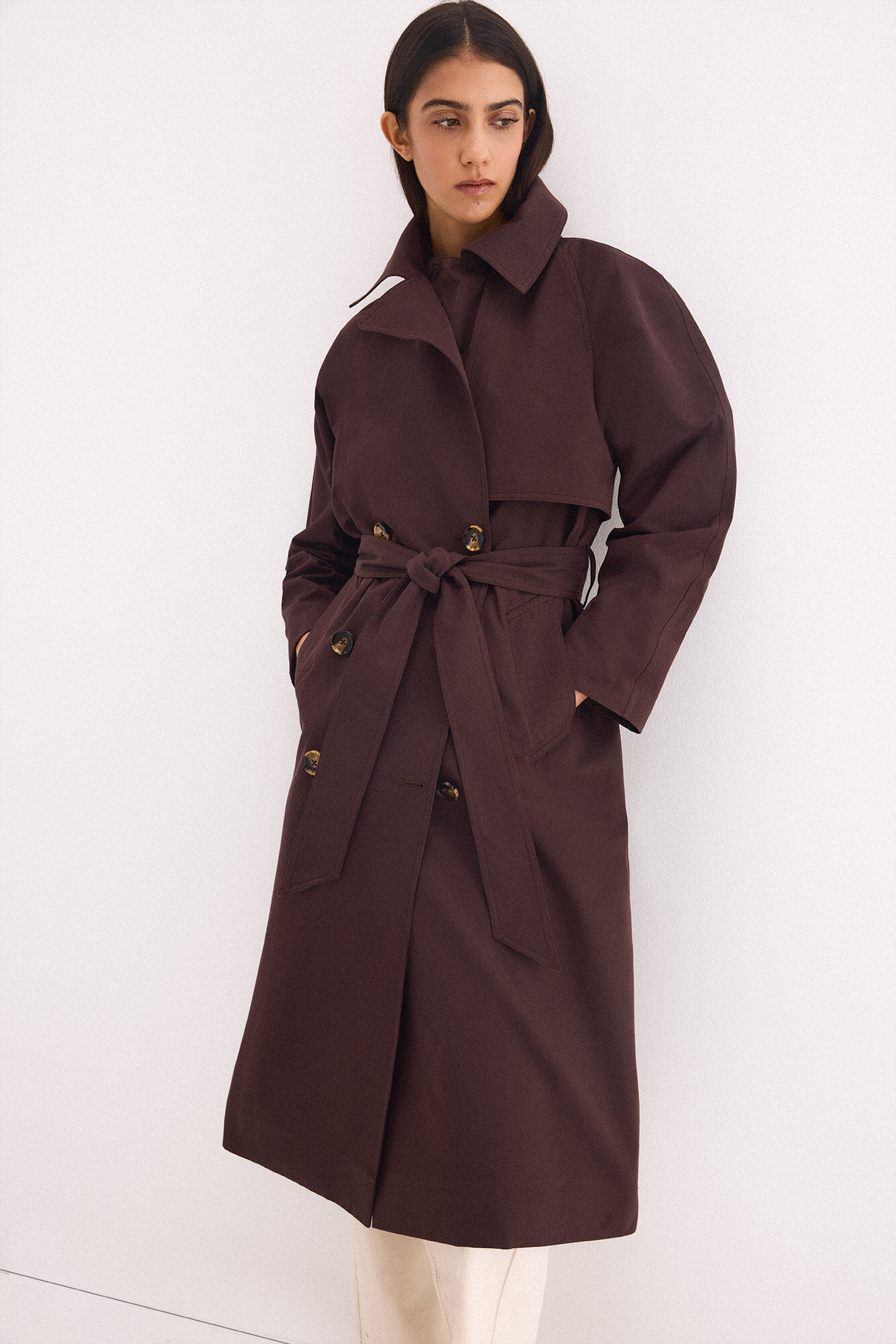 Pedro del Hierro Long plain trench coat Brown