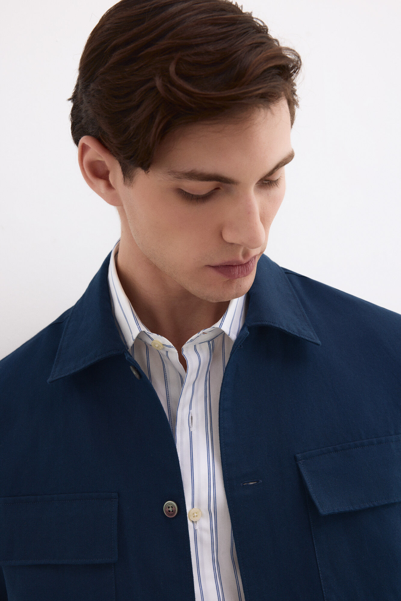 Pedro del Hierro Cotton linen plain overshirt Blue