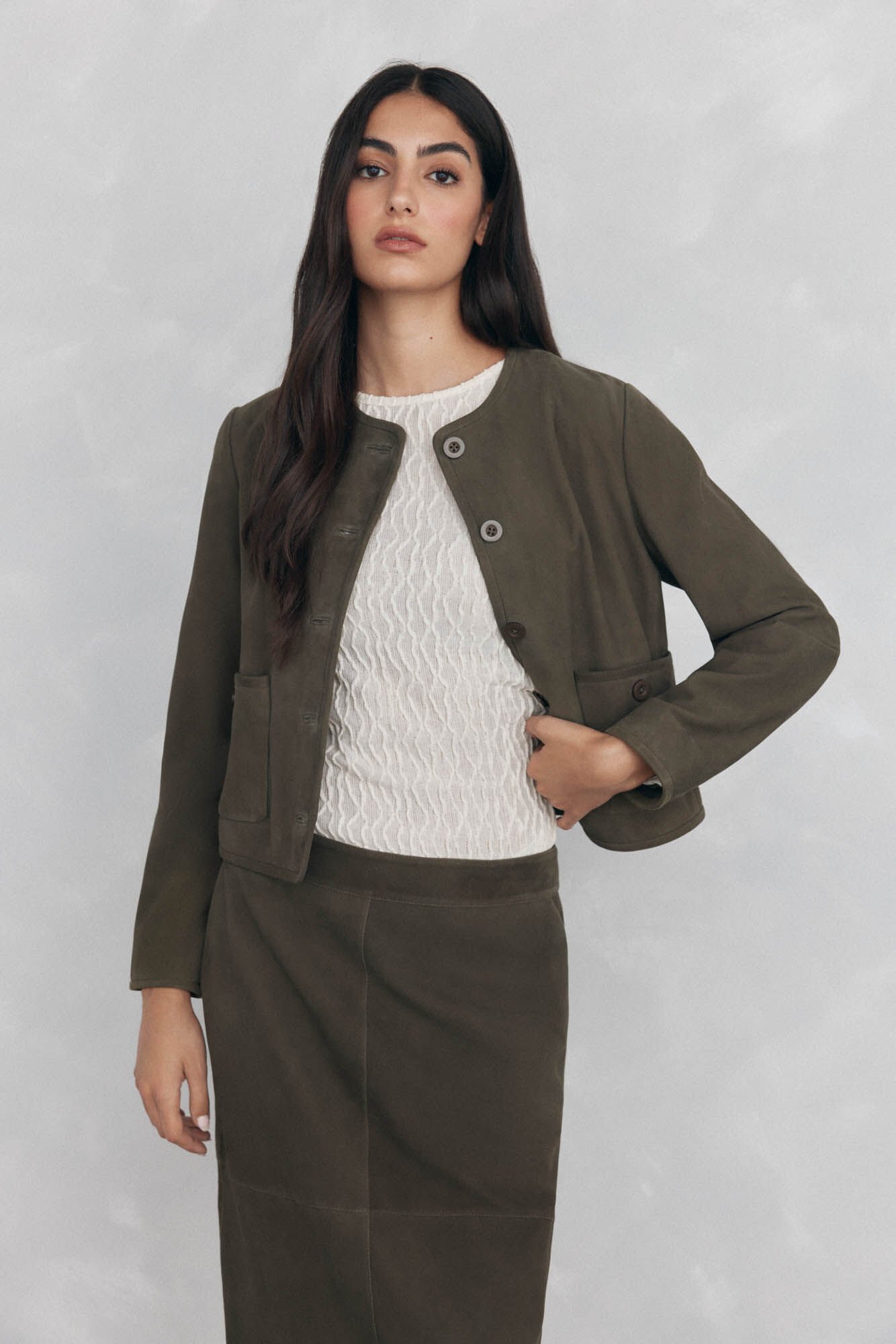 Pedro del Hierro Short suede jacket Green