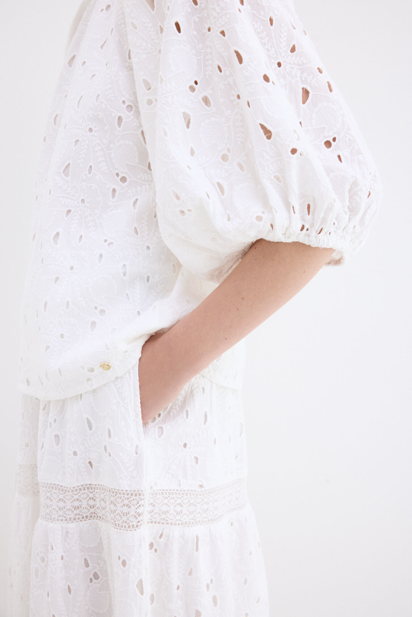 Pedro del Hierro Openwork elbow sleeve top White