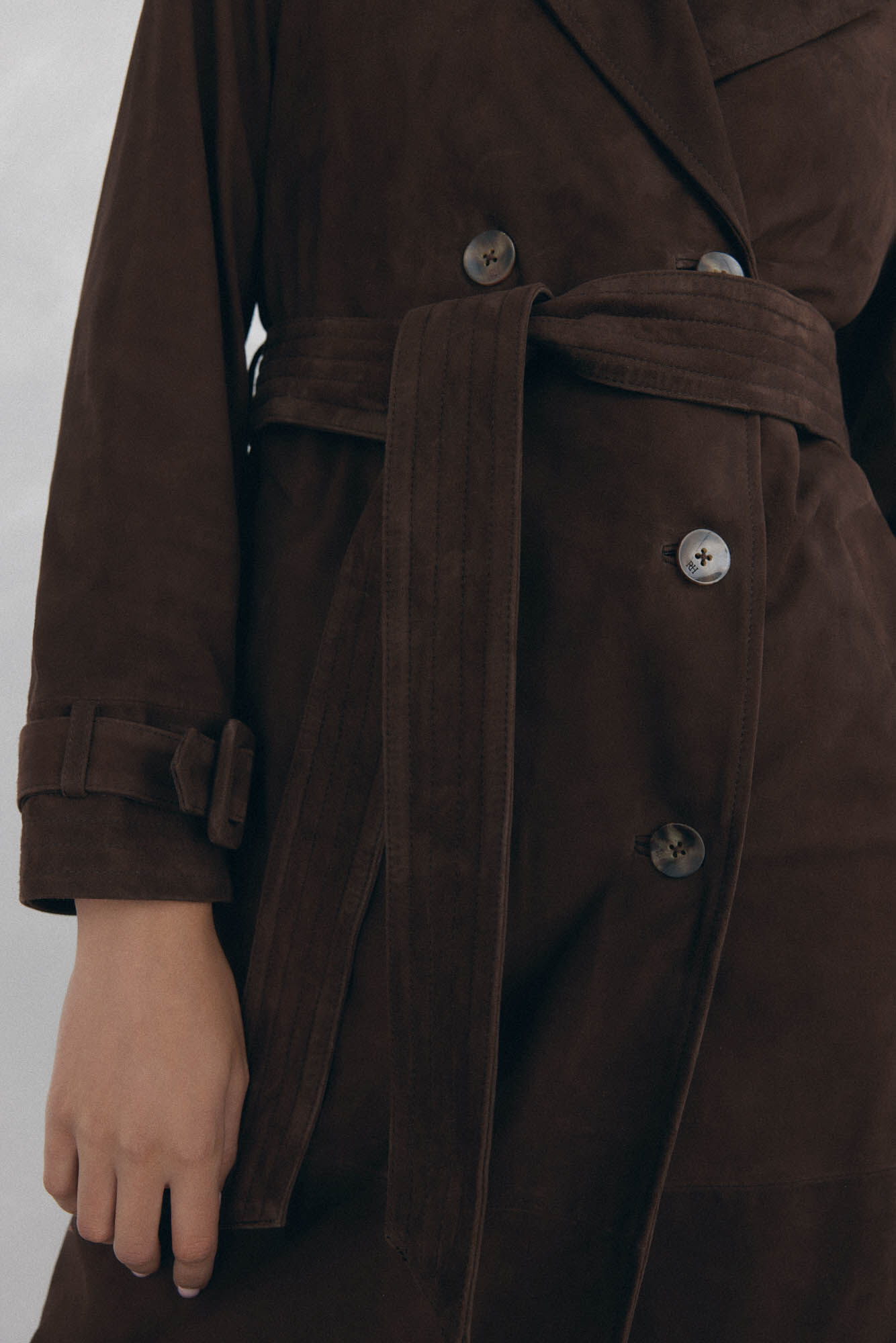 Pedro del Hierro suede trench coat Brown