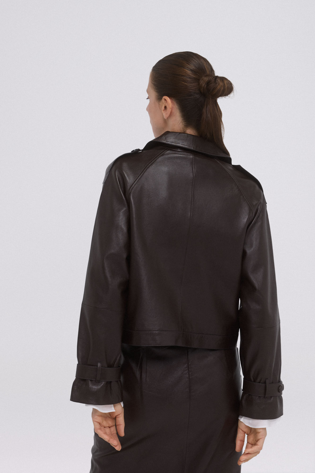 Pedro del Hierro Short leather trench coat Brown