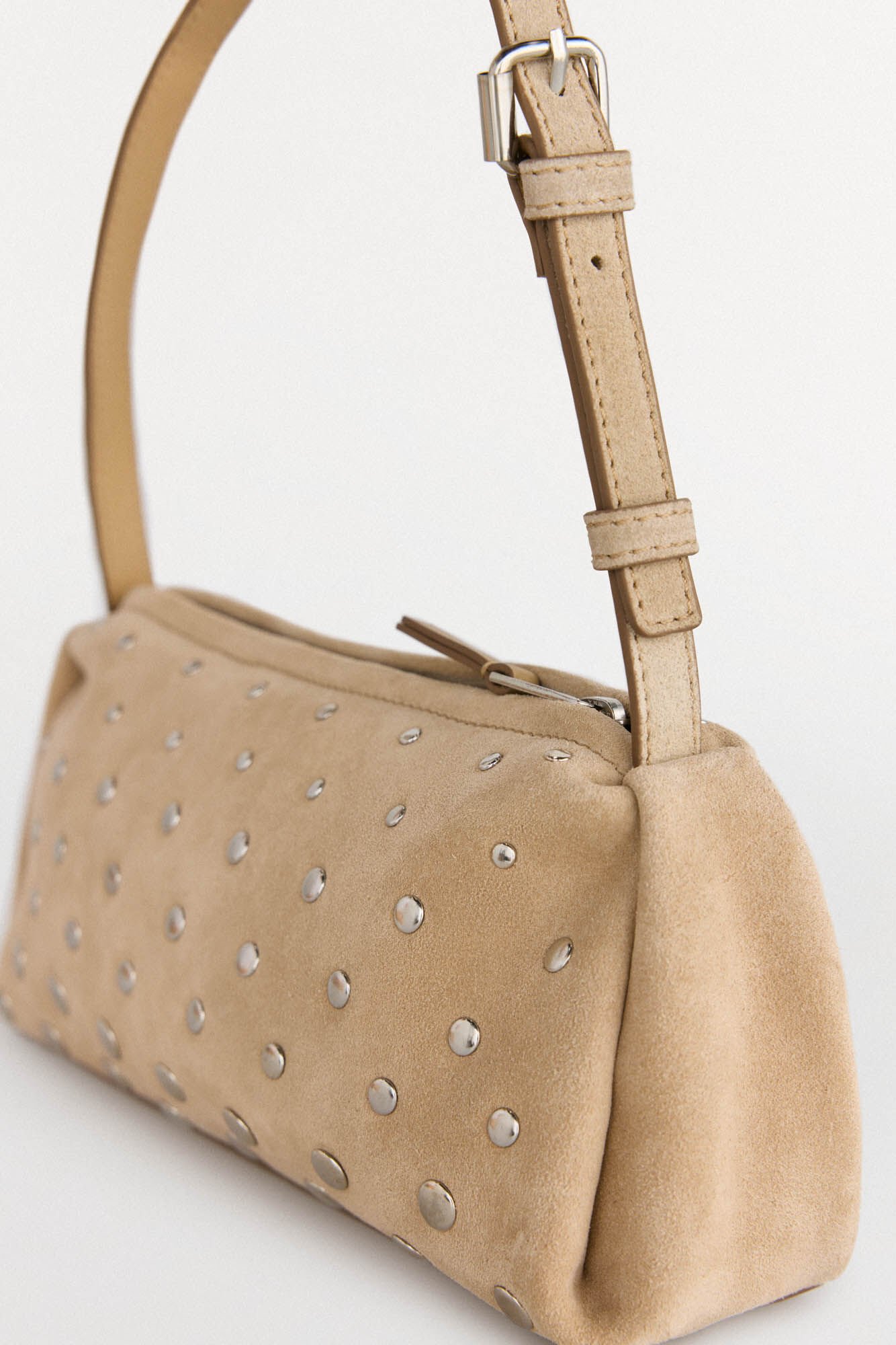 Pedro del Hierro Studded leather shoulder bag Ecru
