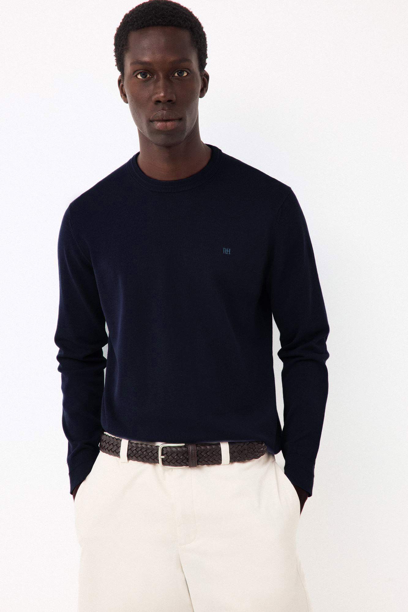 Pedro del Hierro Camisola de malha fina em algod&atilde;o premium Azul