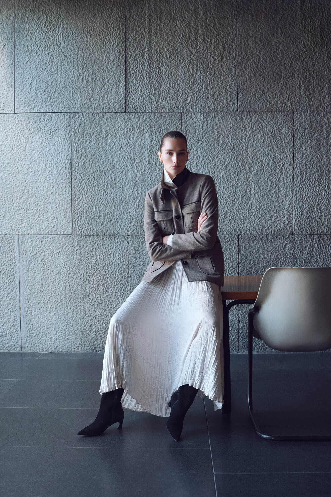 Pedro del Hierro Satin pleated skirt