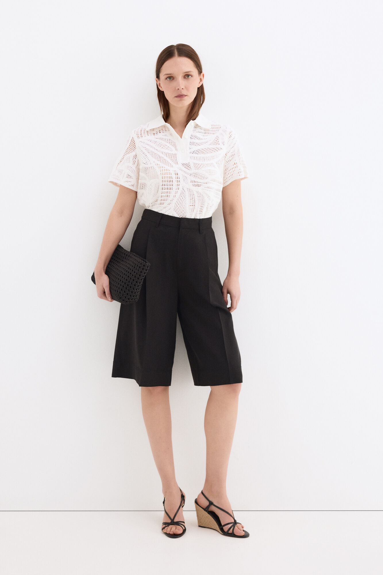 Pedro del Hierro Linen long Bermuda shorts Black
