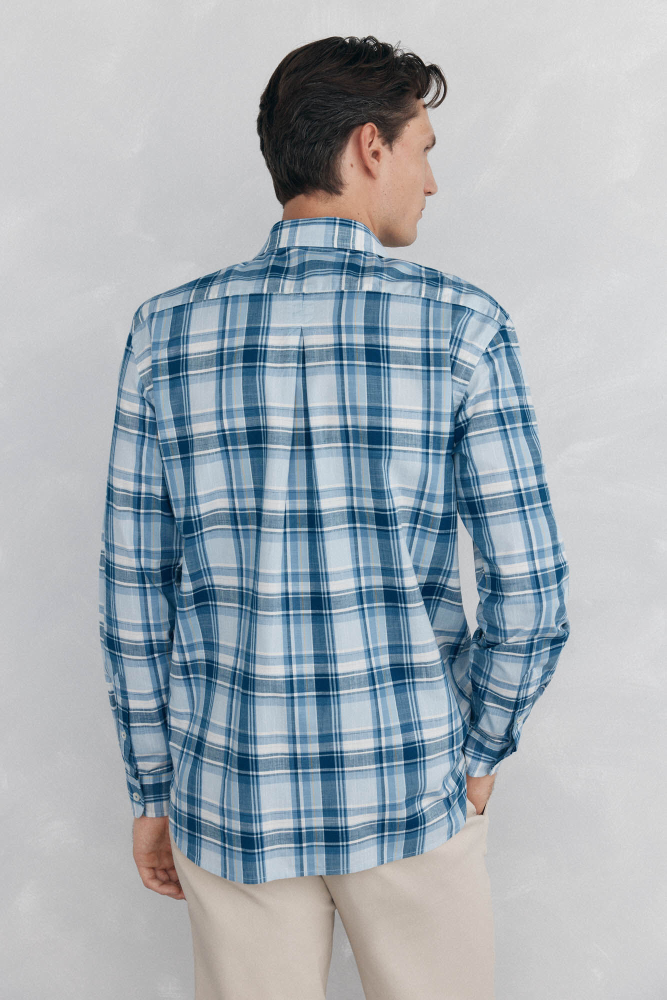 Pedro del Hierro Camisa quadrados tecido flam&eacute; Beige