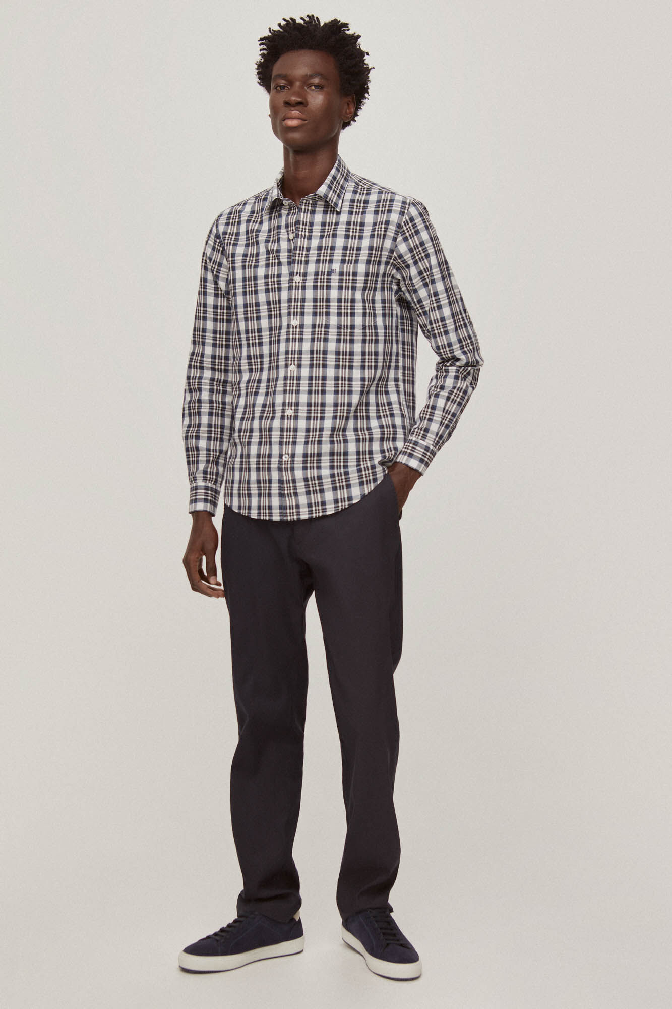 Pedro del Hierro Checked linen and cotton shirt Blue