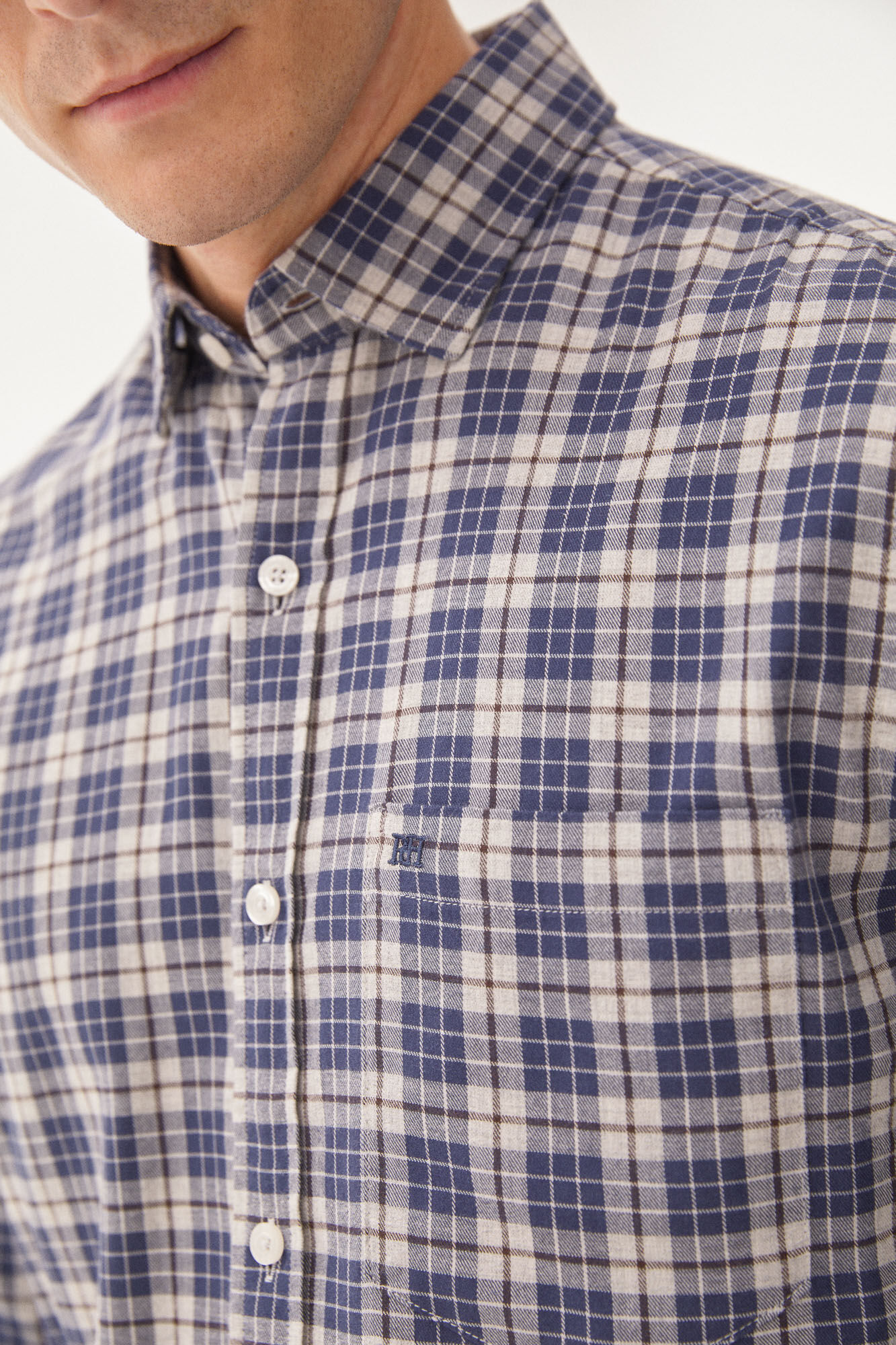 Pedro del Hierro Checked Tencel Modal shirt Blue