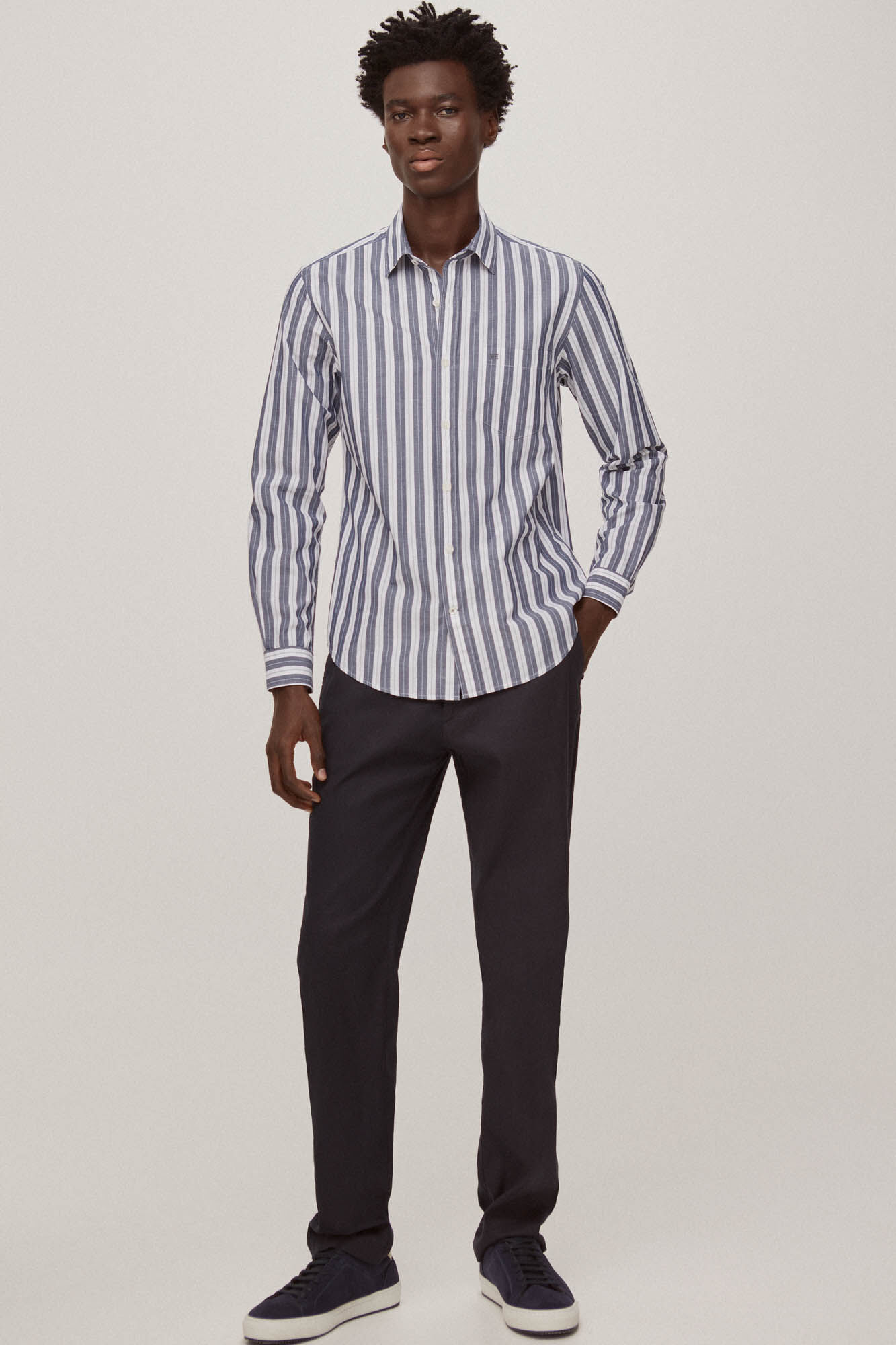 Pedro del Hierro Camisa algod&oacute;n lino rayas Azul