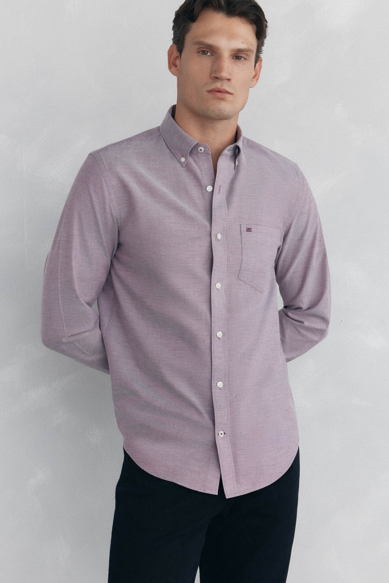 Pedro del Hierro Plain non-iron Oxford shirt Burgundy