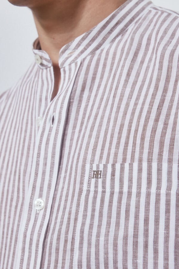 Pedro del Hierro Linen mandarin collar shirt Beige