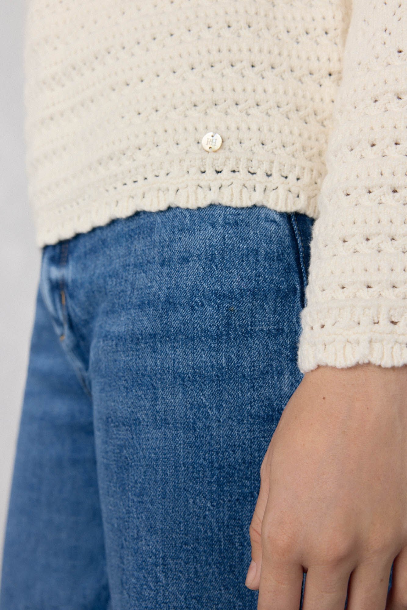 Pedro del Hierro Openwork fantasy sweater with flared sleeve Ecru