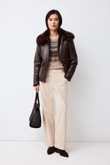 Pedro del Hierro Pantalones wide leg pana Marr&oacute;n