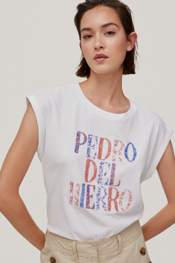 Pedro del Hierro Camiseta manga corta logo Crudo