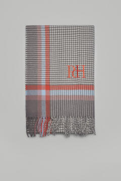 Pedro del Hierro Houndstooth scarf with fringed edges and embroidered logo Black