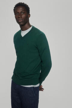 Pedro del Hierro Premium cotton V-neck jumper Green