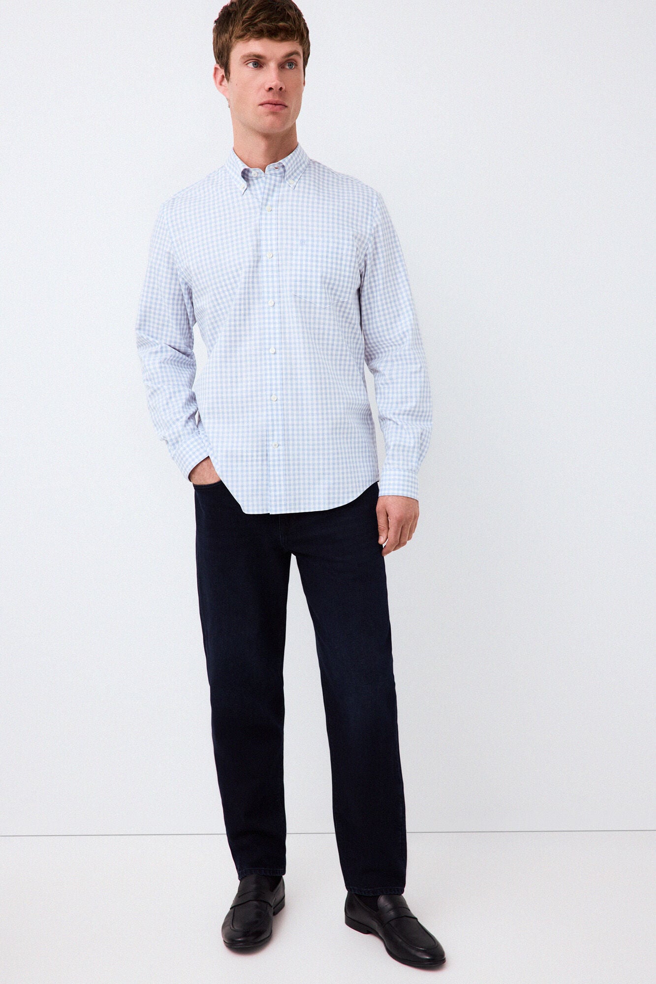 Pedro del Hierro Camisa em sarja aos quadrados Azul