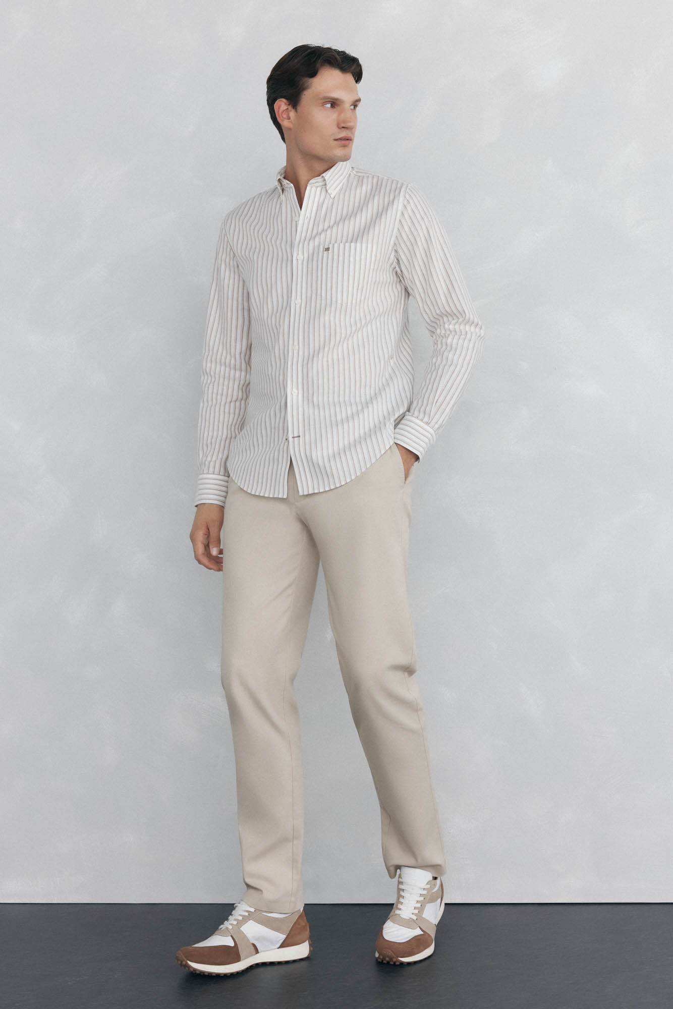 Pedro del Hierro Non iron oxford striped shirt Beige