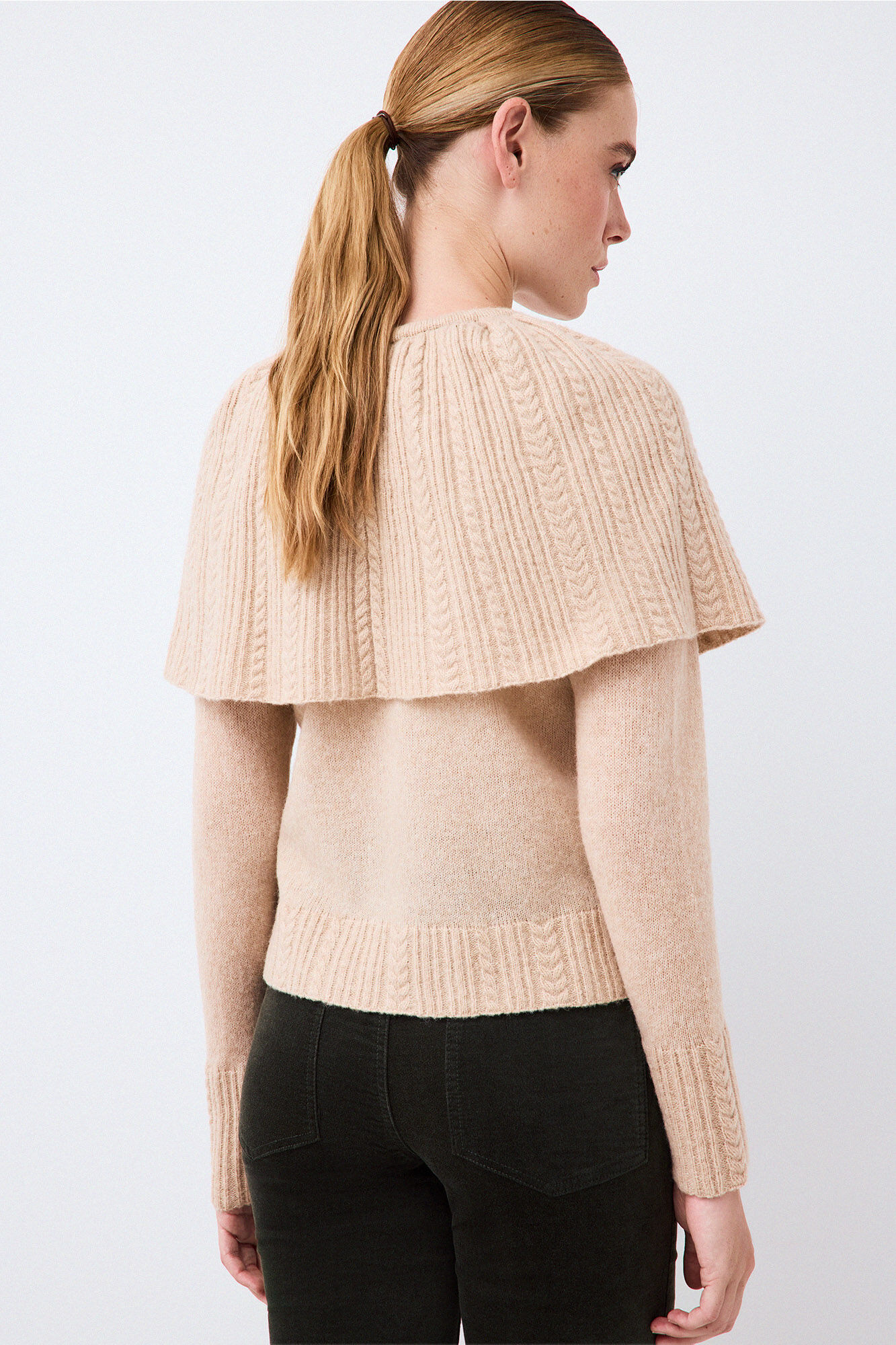 Pedro del Hierro Cross-knit cape collar jacket Brown