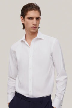 Pedro del Hierro Plain structured cuff link dress shirt, non-iron + stain-resistant White