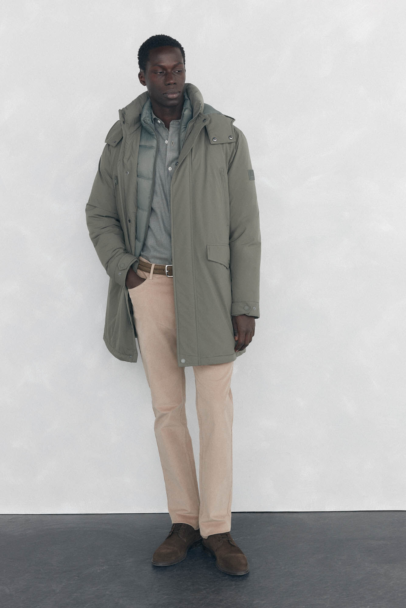 Pedro del Hierro Long parka with hood and views Green