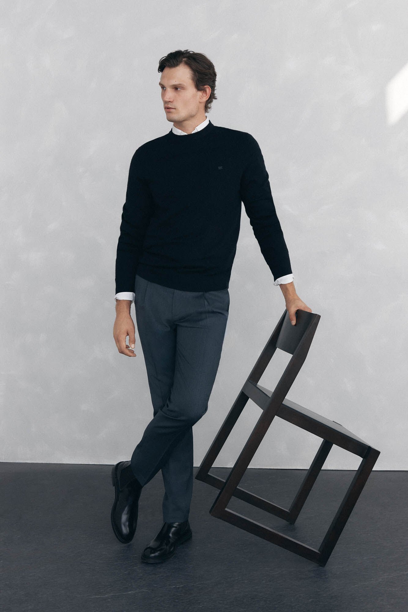 Pedro del Hierro Merino wool and cashmere crew neck sweater Black