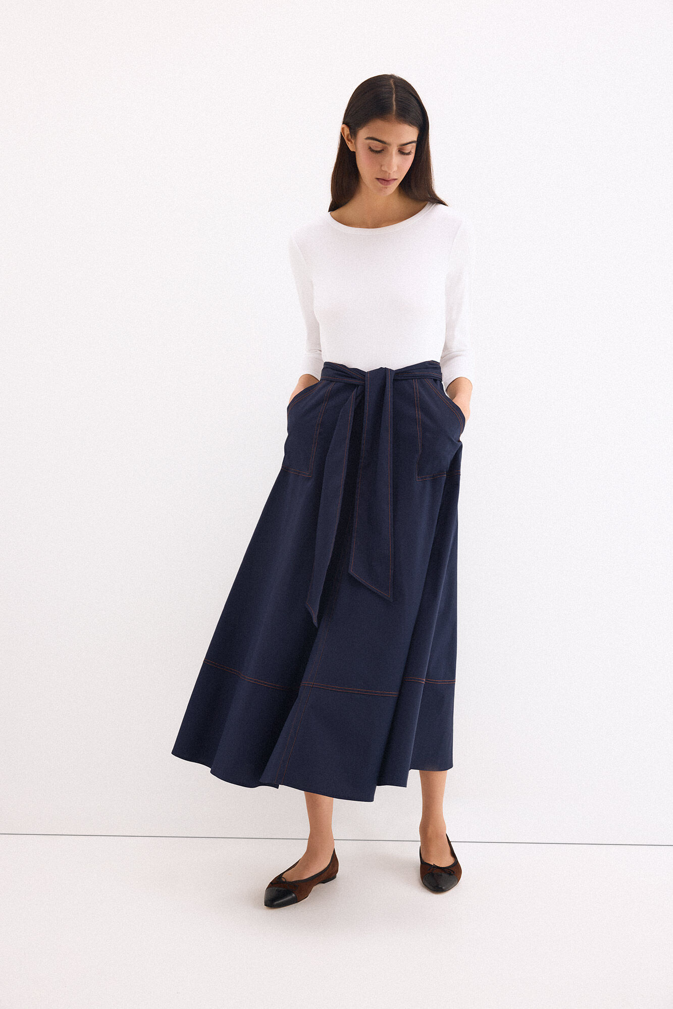 Pedro del Hierro Combined circular poplin skirt dress Blue