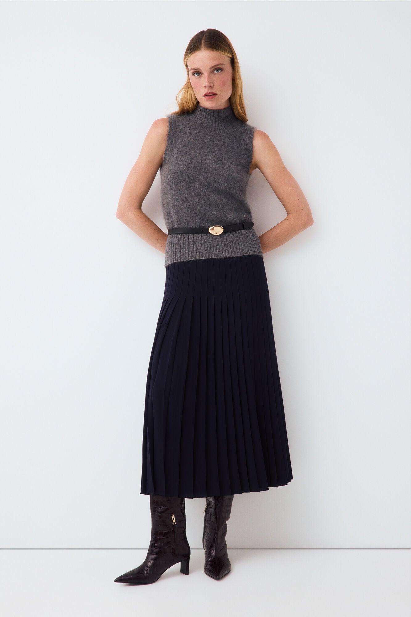 Pedro del Hierro Faux fur knit gilet Grey