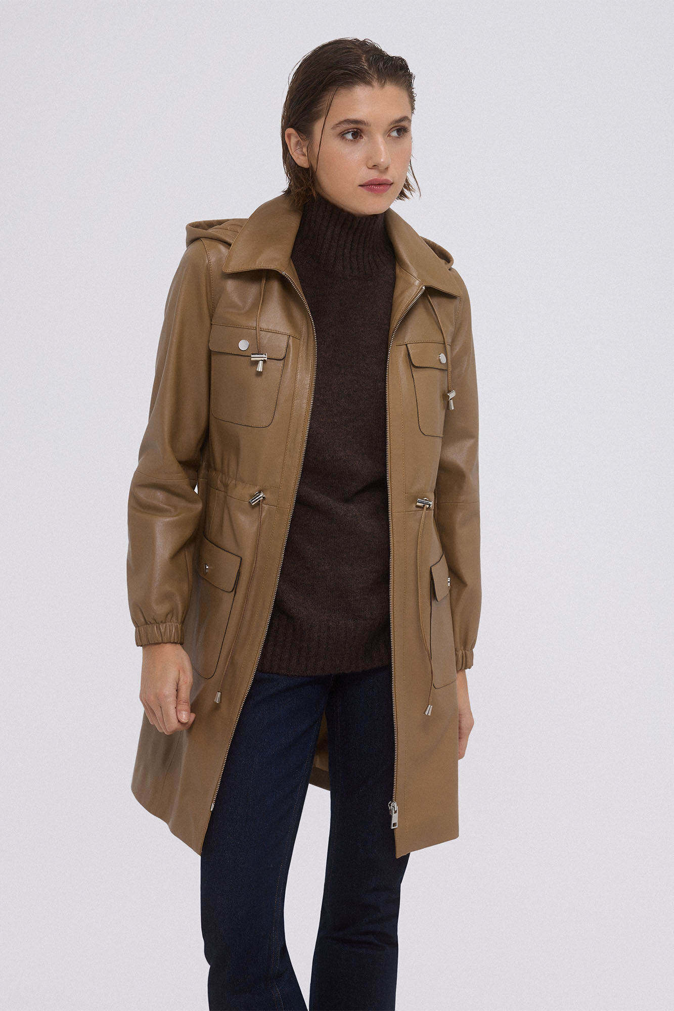 Pedro del Hierro Parka de piel Marr&oacute;n