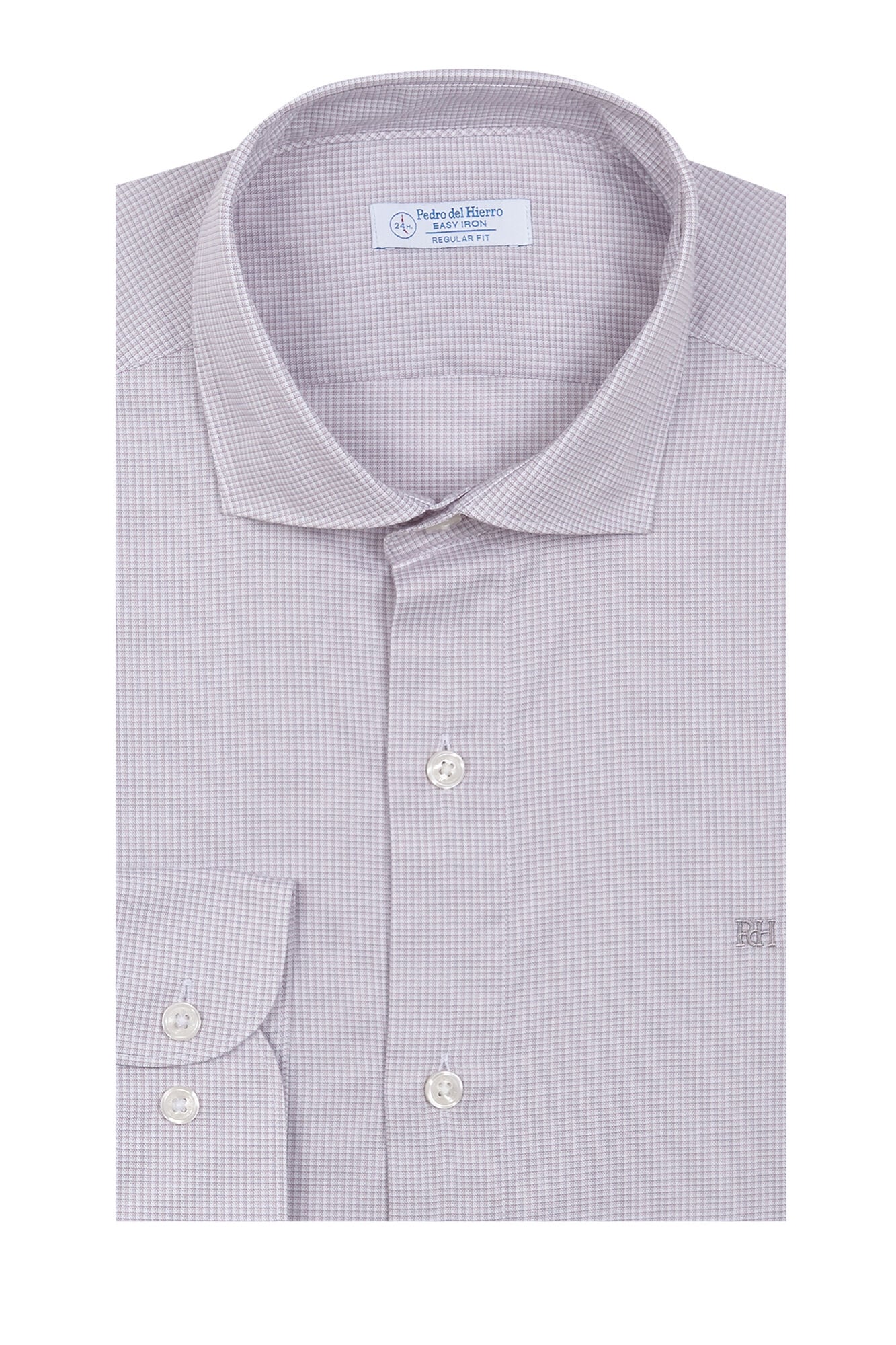 Pedro del Hierro Micro check non-iron + anti-stain slim fit dress shirt Beige
