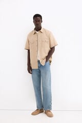 Pedro del Hierro Linen short sleeve pocket shirt Beige
