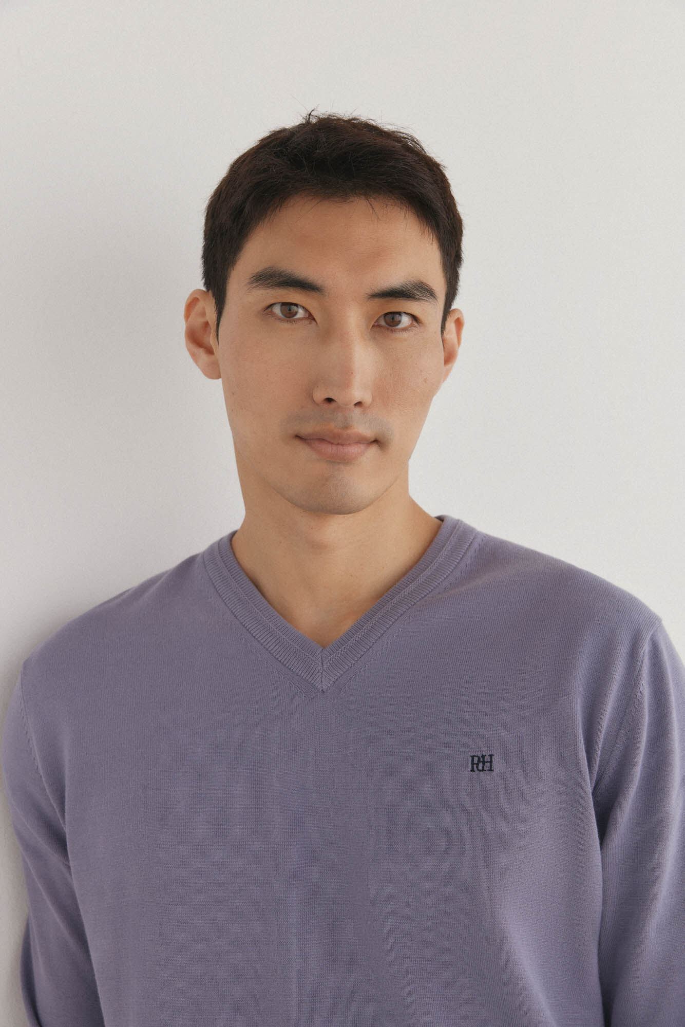 Pedro del Hierro Premium cotton fine jersey-knit V neck Purple