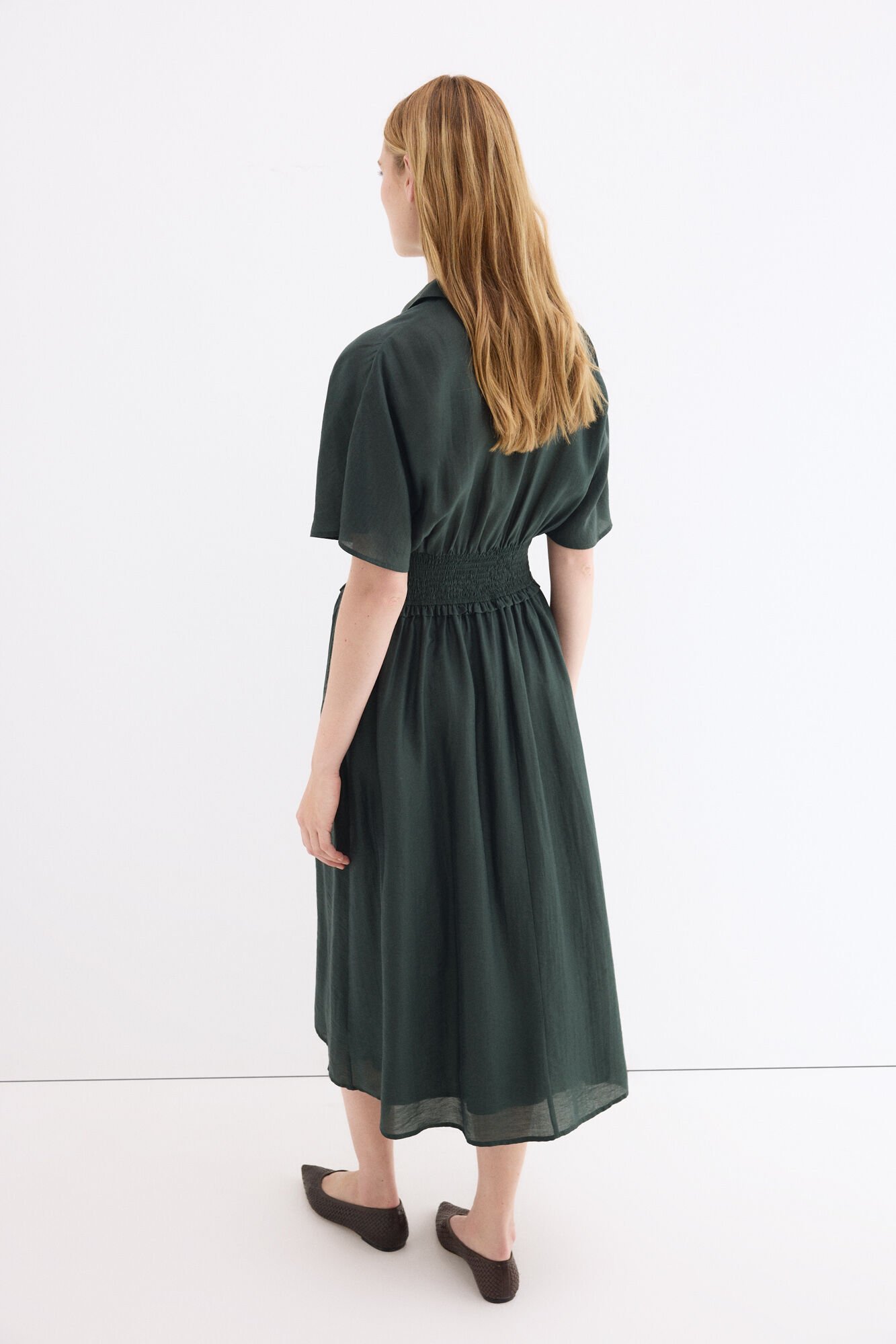 Pedro del Hierro Vestido midi com detalhe de franzidos na cintura Verde