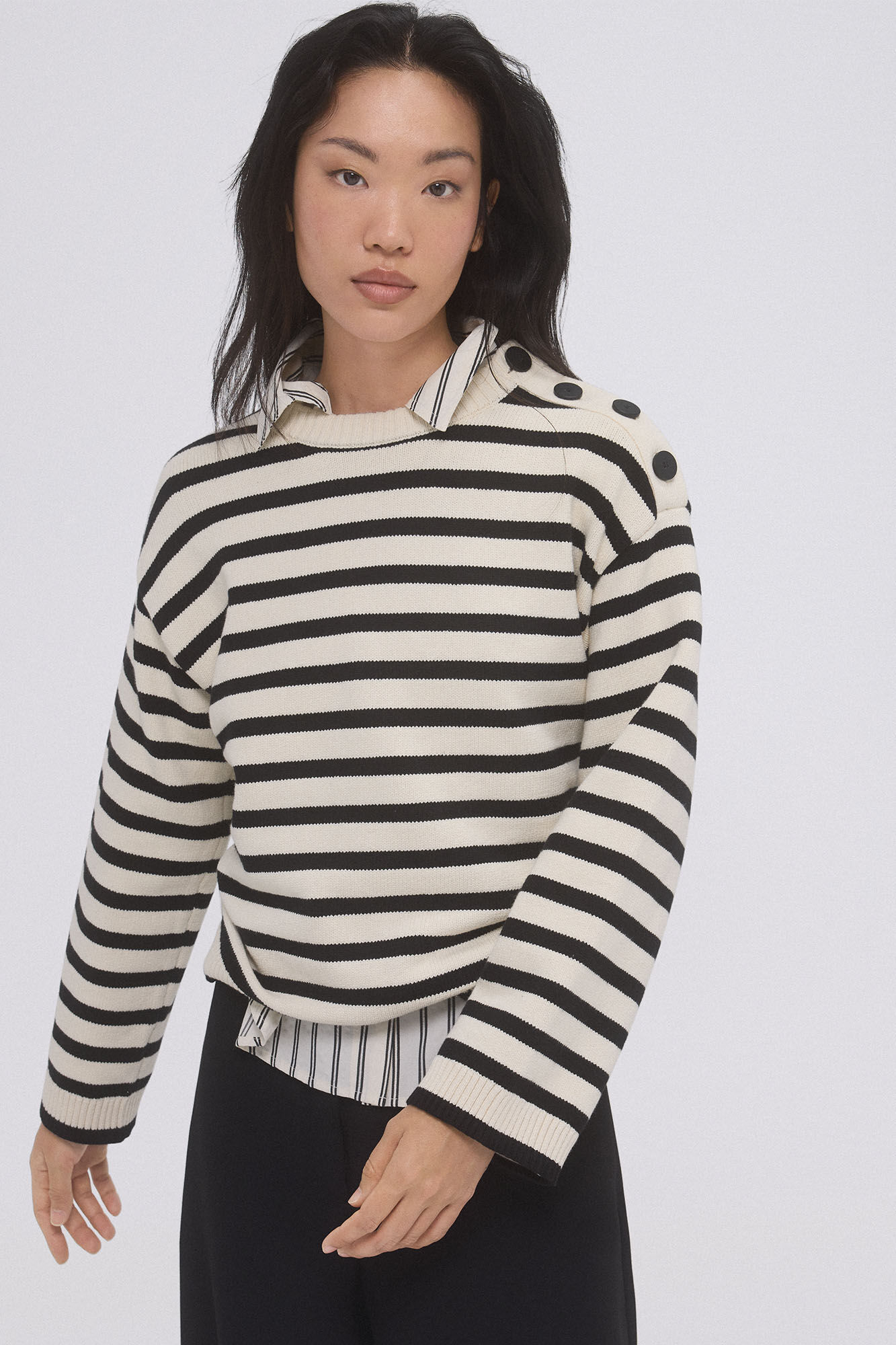 Pedro del Hierro Camisola &agrave;s riscas com bot&otilde;es Preto