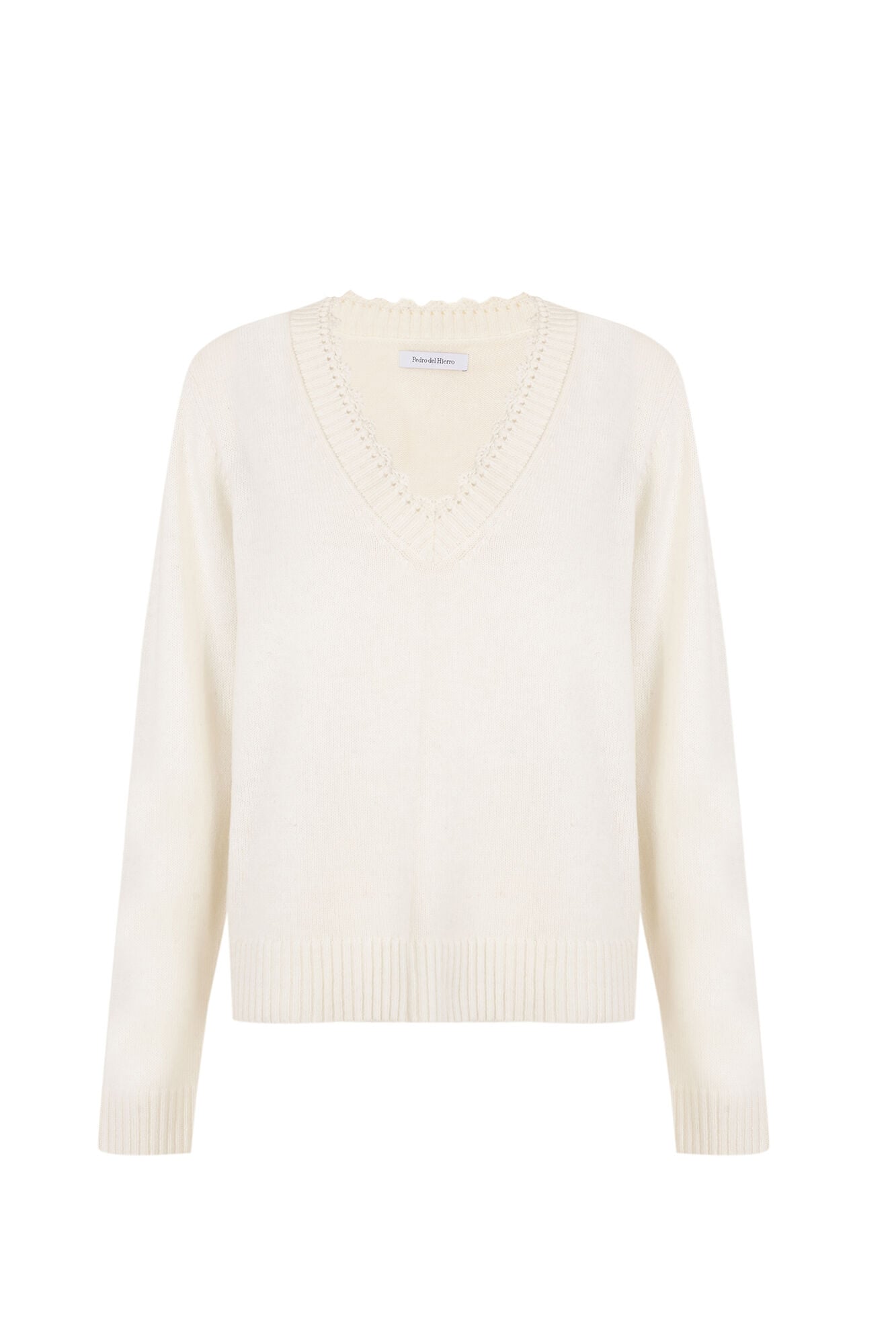 Pedro del Hierro Jersey pico detalle crochet Crudo